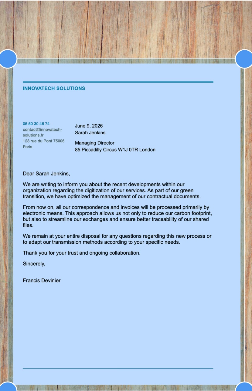 A letter being scanned, edges detected